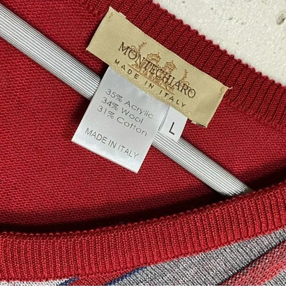 Vintage Montechairo sweater red‎ black gray V-neck made in Italy size L mens - Picture 5 of 5